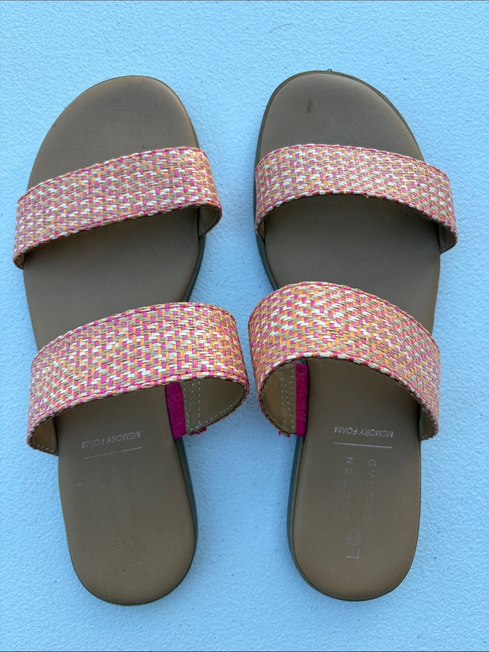 Woven Pink Multi-Strip Slide Sandals